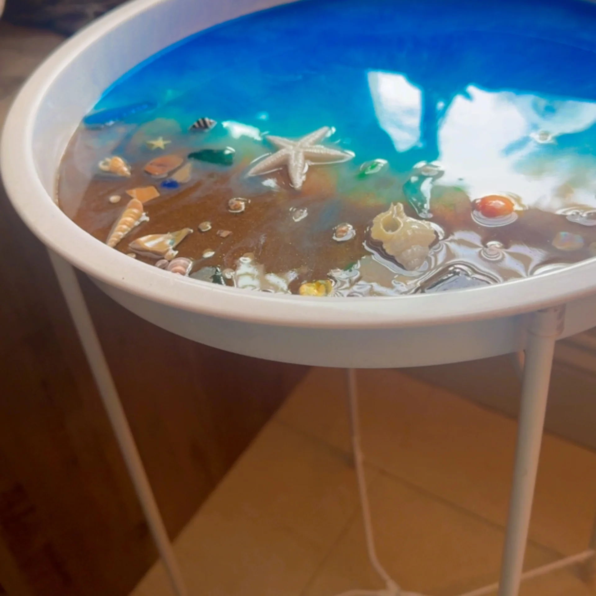 Side Tray Table with removable Tray with real shells  view 3